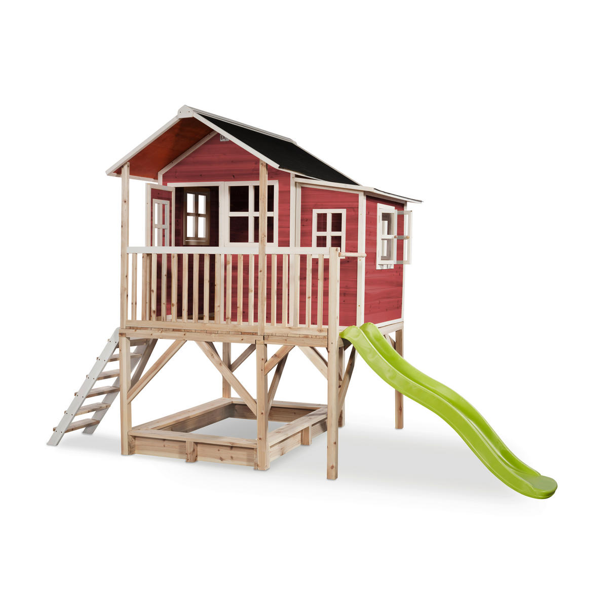 SPIELTURM  - Rot/Hellgrün, KONVENTIONELL, Holz (382/190/253cm) - EXIT Toys