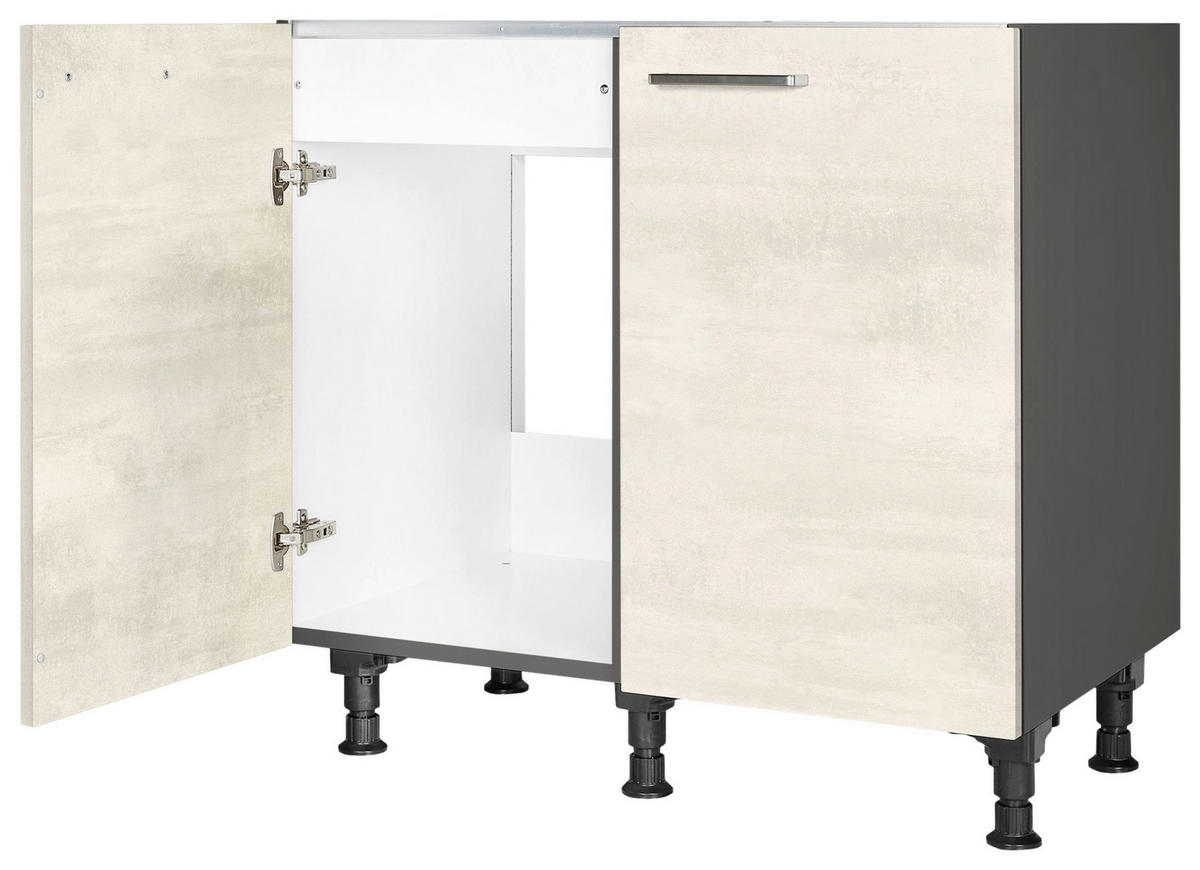 SPÜLENUNTERSCHRANK 90/87/56 cm  in Weiß  - Schieferfarben/Edelstahlfarben, MODERN, Holzwerkstoff/Metall (90/87/56cm) - Nobilia