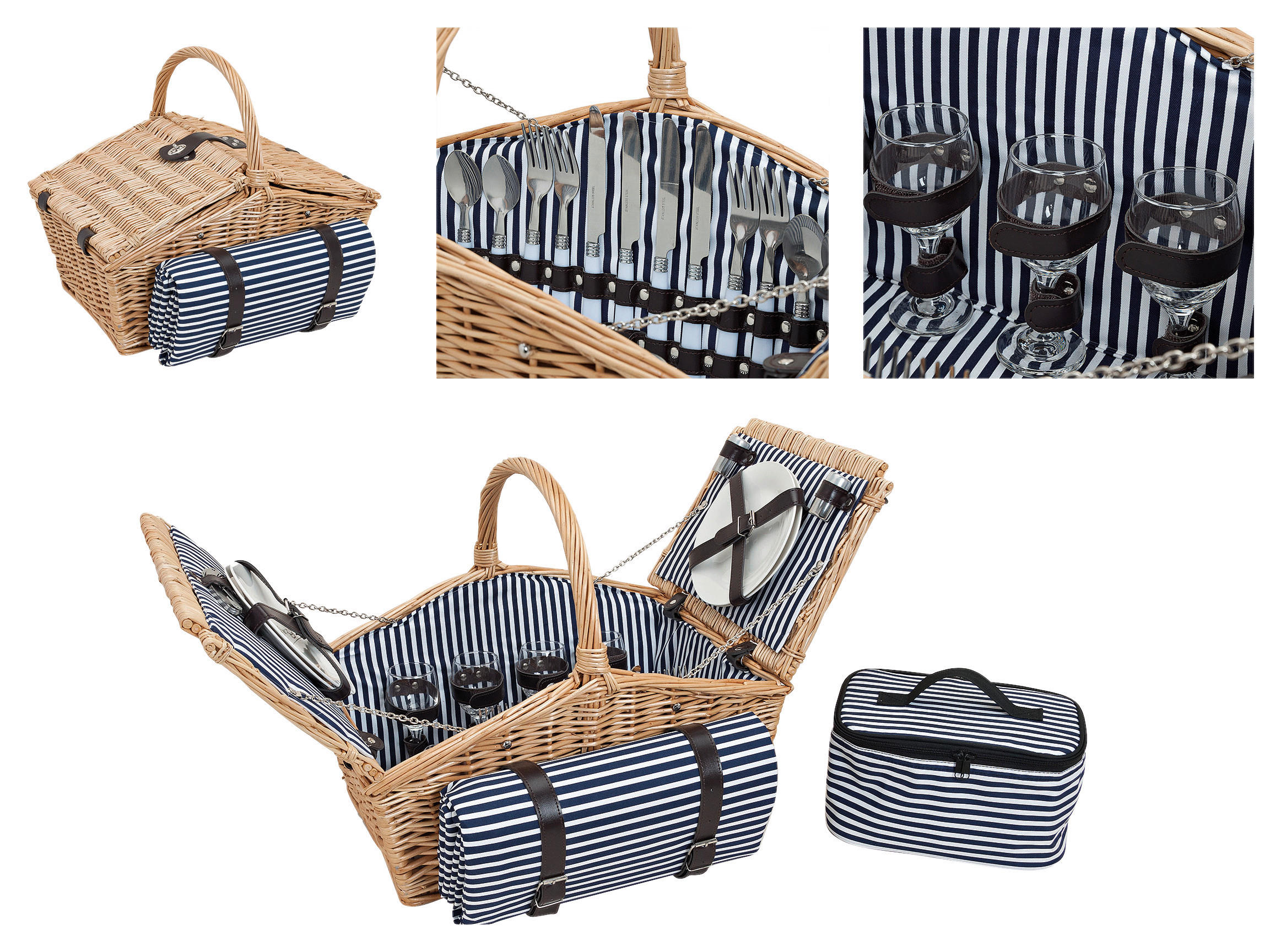 PICKNICKKORB für 4 Personen  - Hellbraun, Basics, Holz/Textil (48/32/40cm)