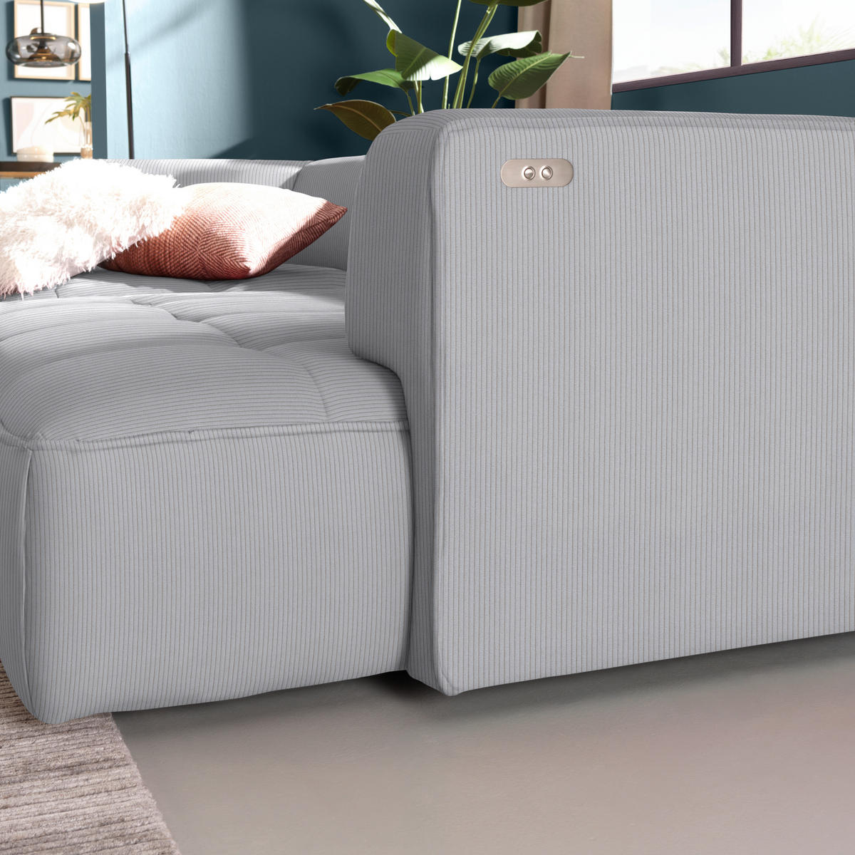 ECKSOFA  in Feincord Hellgrau  188/288 cm  - Hellgrau/Schwarz, Design, Kunststoff/Textil (188/288cm) - Welnova