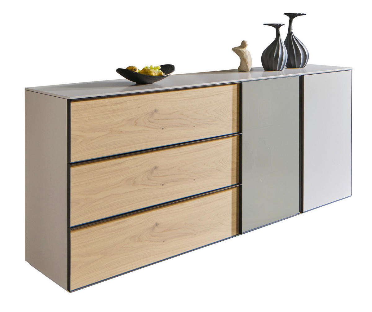 SIDEBOARD Beige, Eiche Bianco  210/90/45 cm  - Eiche Bianco/Beige, Design, Glas/Holz (210/90/45cm) - Ambiente