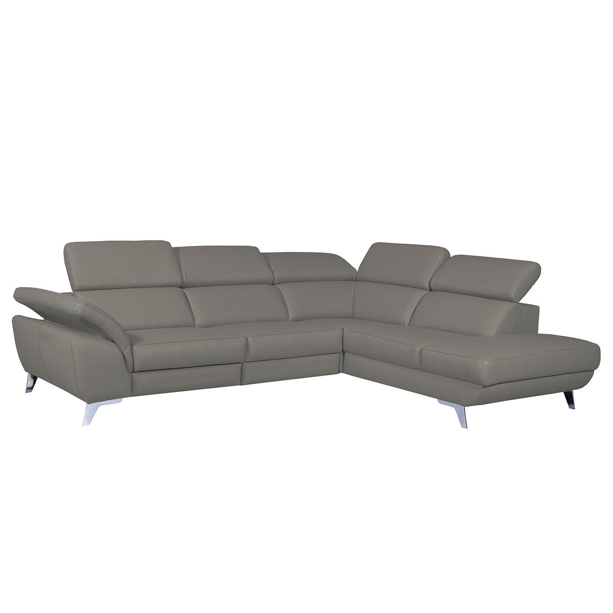 ECKSOFA Echtleder Grau  - Silberfarben/Grau, Design, Leder/Metall (228/283cm) - Livetastic