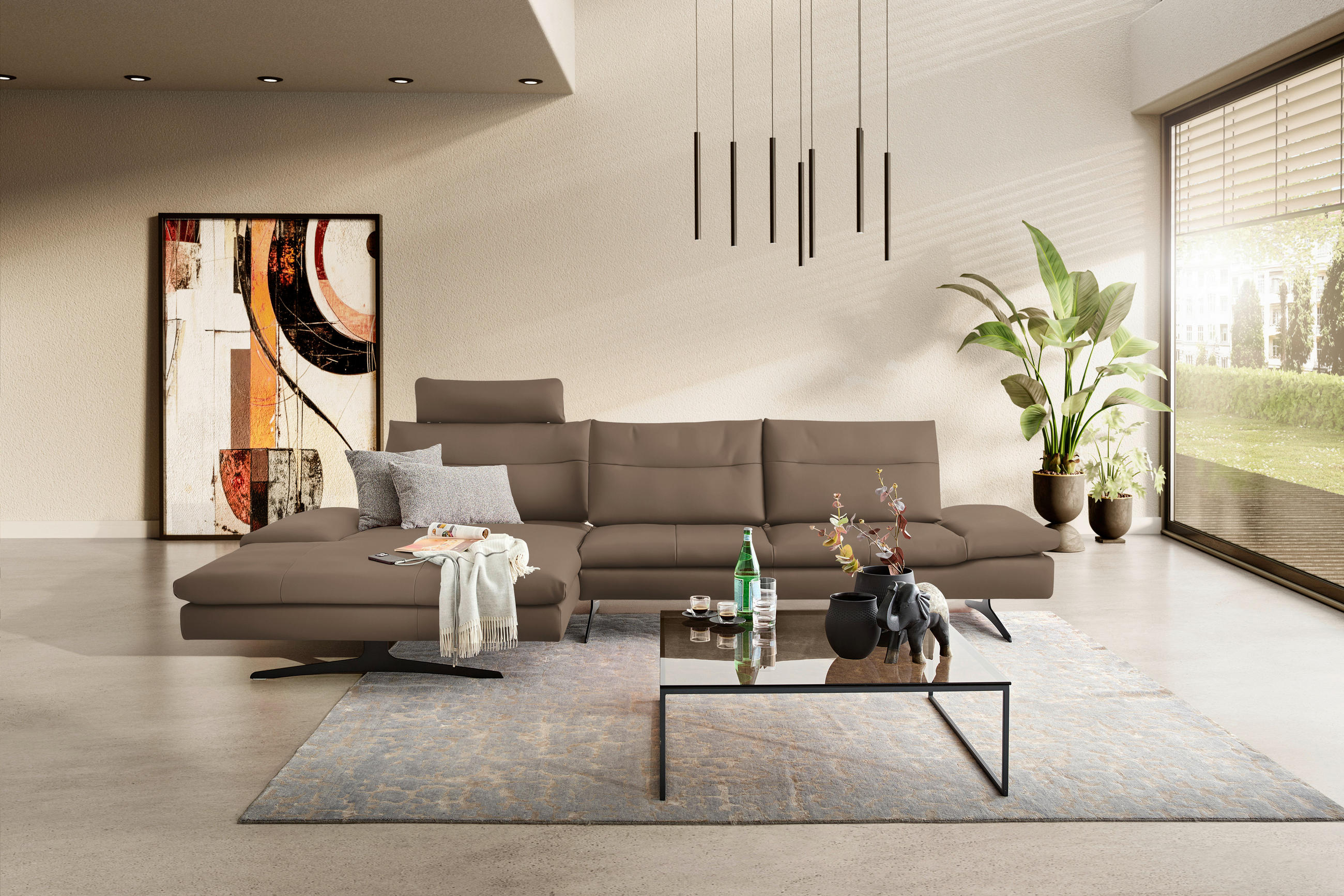 ECKSOFA  in Echtleder Hellbraun  158/342 cm  - Hellbraun/Schwarz, MODERN, Leder/Metall (158/342cm) - Chilliano