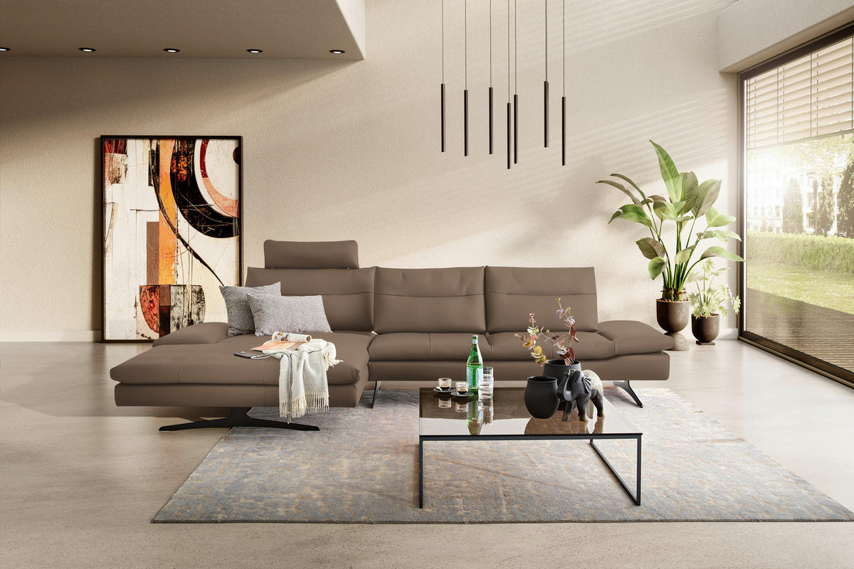 ECKSOFA  in Echtleder Hellbraun  158/342 cm  - Hellbraun/Schwarz, MODERN, Leder/Metall (158/342cm) - Chilliano