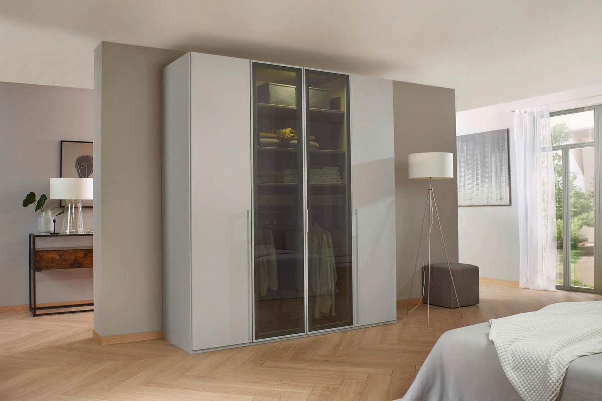 DREHTÜRENSCHRANK 201/235/60 cm 4-türig Grau, Hellgrau  - Hellgrau/Grau, Trend, Glas/Holzwerkstoff (201/235/60cm) - Novel