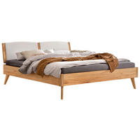 BETT 180/200 cm,  in Weiß, Buchefarben, gepolstertes Kopfteil,  - Buchefarben/Weiß, Design, Holz (180/200cm) - Hasena