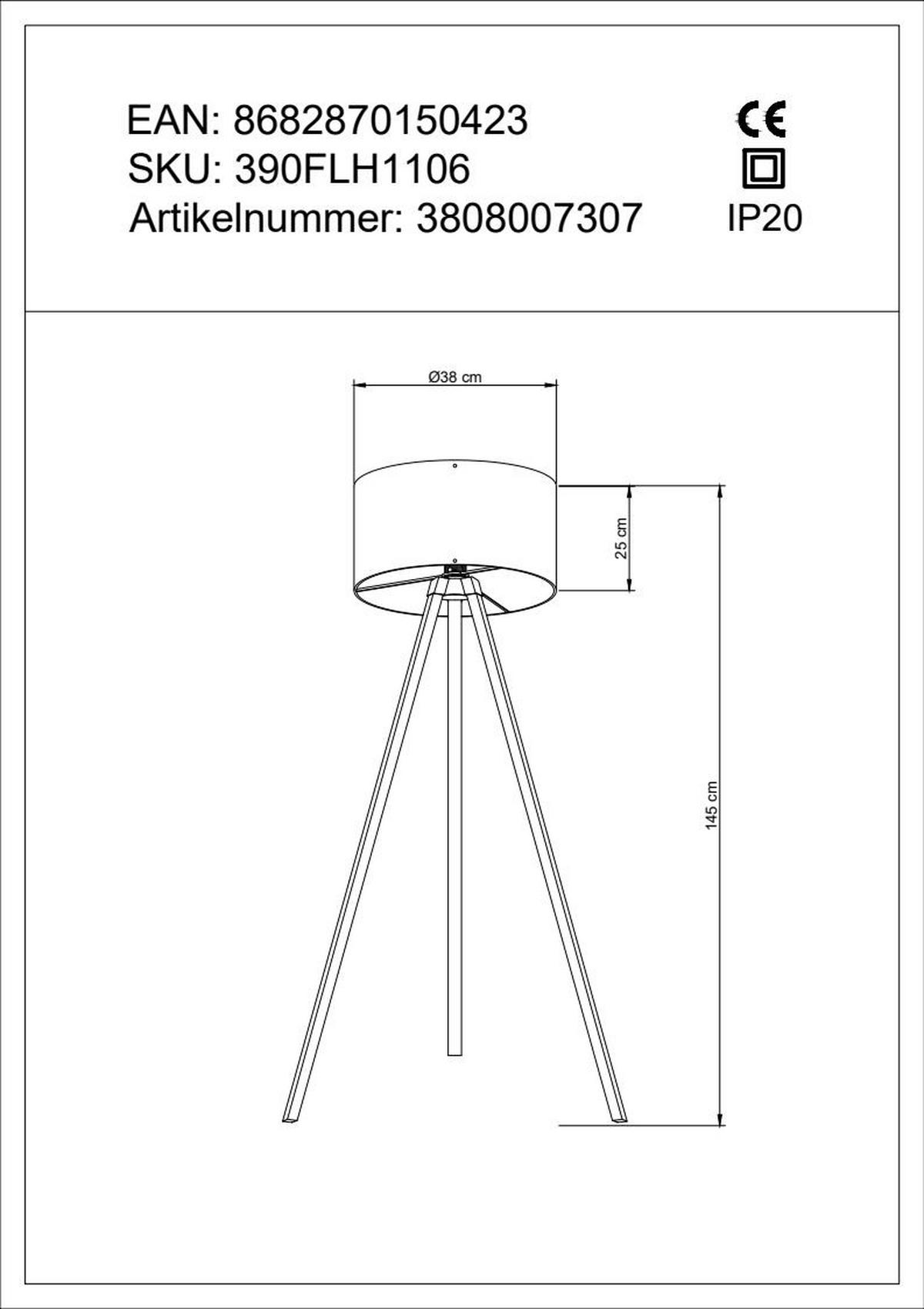 STEHLEUCHTE Modern 38/145 cm  - Weiß/Grau, Design, Holzwerkstoff/Kunststoff (38/145cm) - P & B