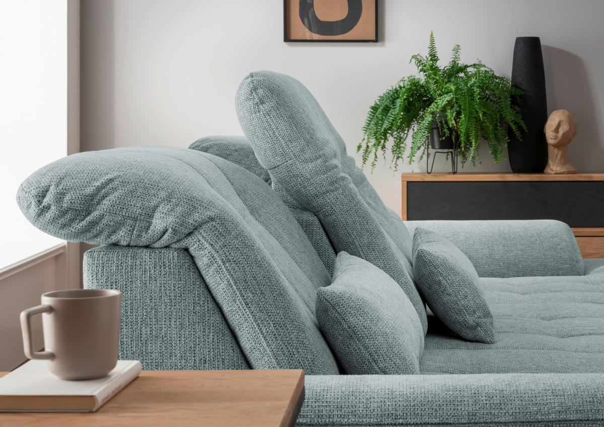 ECKSOFA in Chenille Blau  - Chromfarben/Blau, Modern, Textil/Metall (314/184cm) - Livetastic