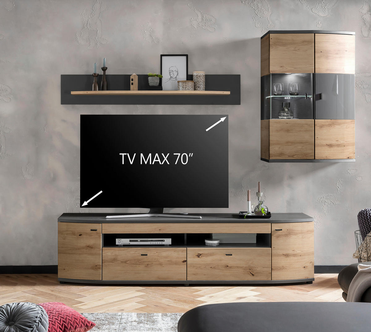ANSAMBLU MOBILIER CAMERA DE Z in maro, gri, stejar Artisan  - maro/stejar Artisan, Lifestyle, plastic/sticlă (235/199,8/46,4cm) - Livetastic