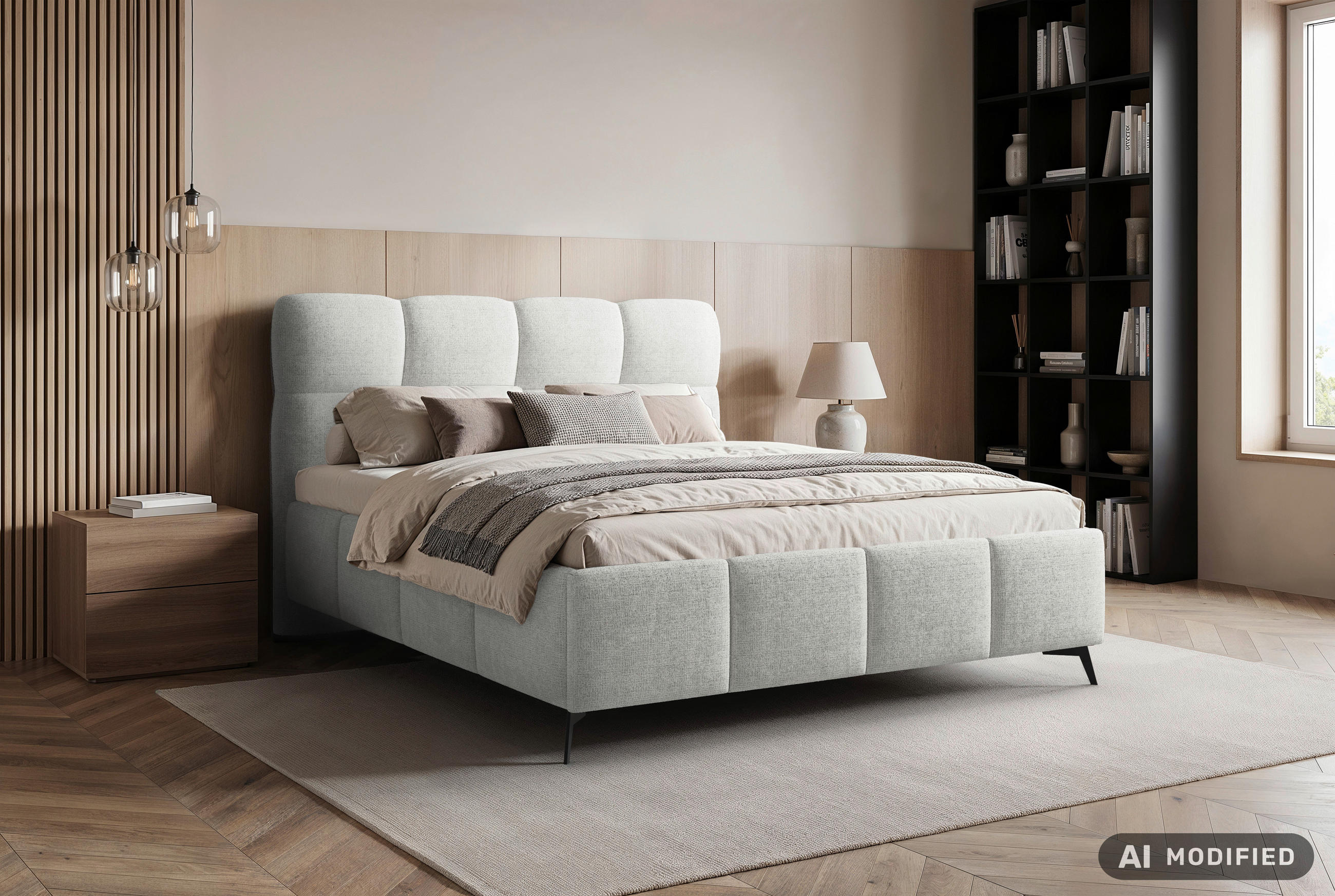 POLSTERBETT 140/200 cm,  in Naturfarben, gepolstertes Kopfteil, Lattenrost,  - Schwarz/Bronzefarben, Design, Holz/Textil (140/200cm) - Chameo