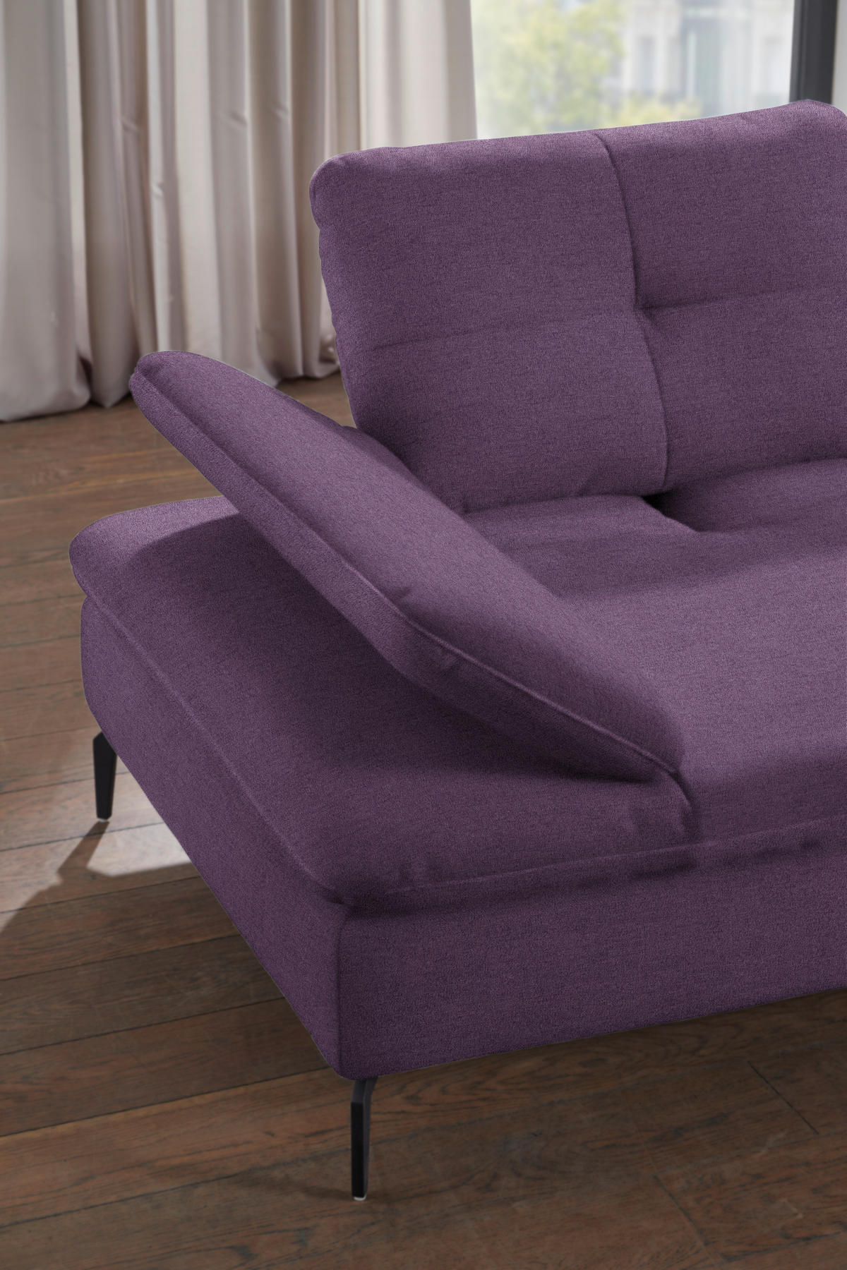 ECKSOFA Flachgewebe Lila  - Lila/Schwarz, Design, Textil/Metall (344/157cm) - Chilliano