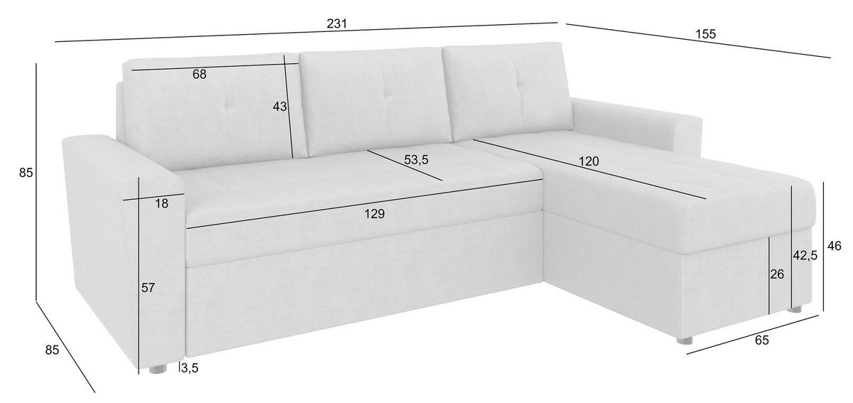 ECKSOFA TERMOLI Hellgrau Jacquard  inkl. Rückenkissen, Bettkasten  - Hellgrau/Schwarz, Design, Kunststoff/Textil (231/155cm) - MID.YOU