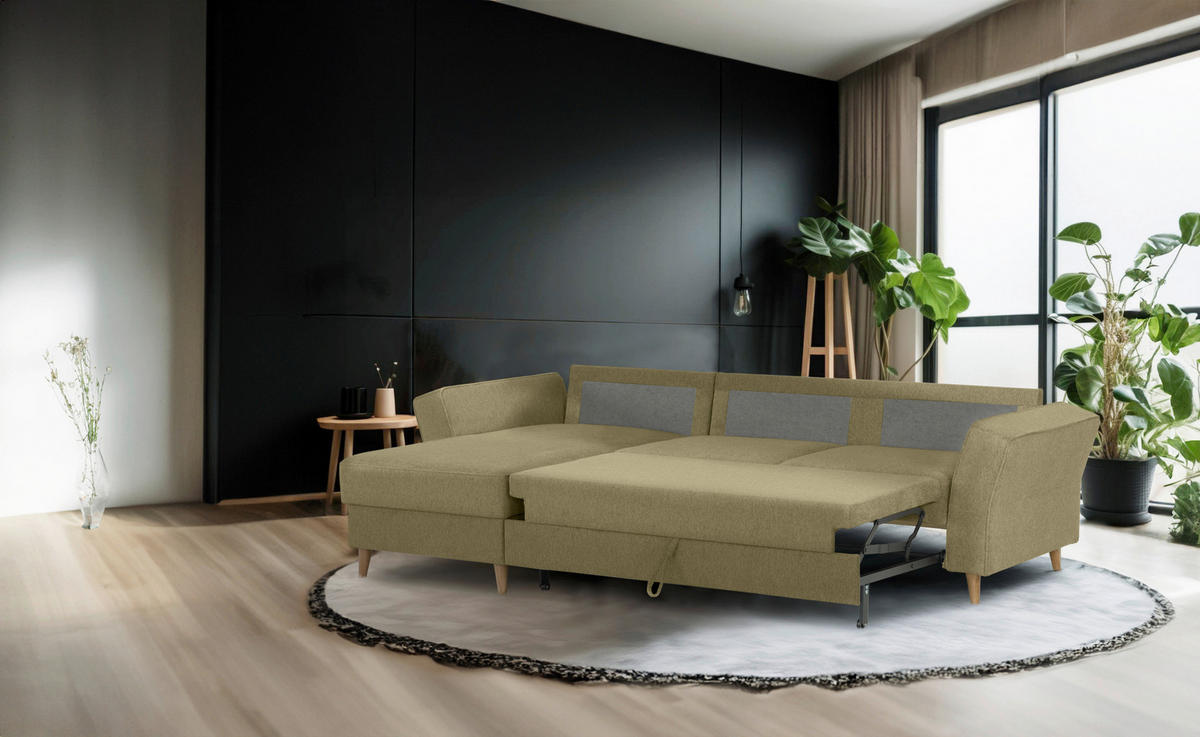 ECKSOFA in Flachgewebe Grün  - Eichefarben/Grün, Konventionell, Holz/Textil (265/159cm) - Carryhome