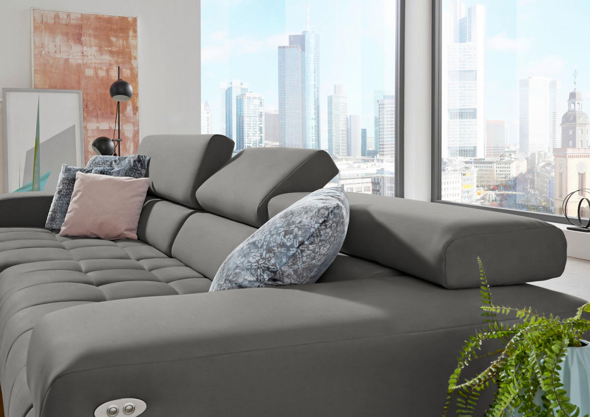 ECKSOFA Mikrofaser Silberfarben  - Silberfarben, Design, Textil/Metall (190/335cm) - Beldomo Speed