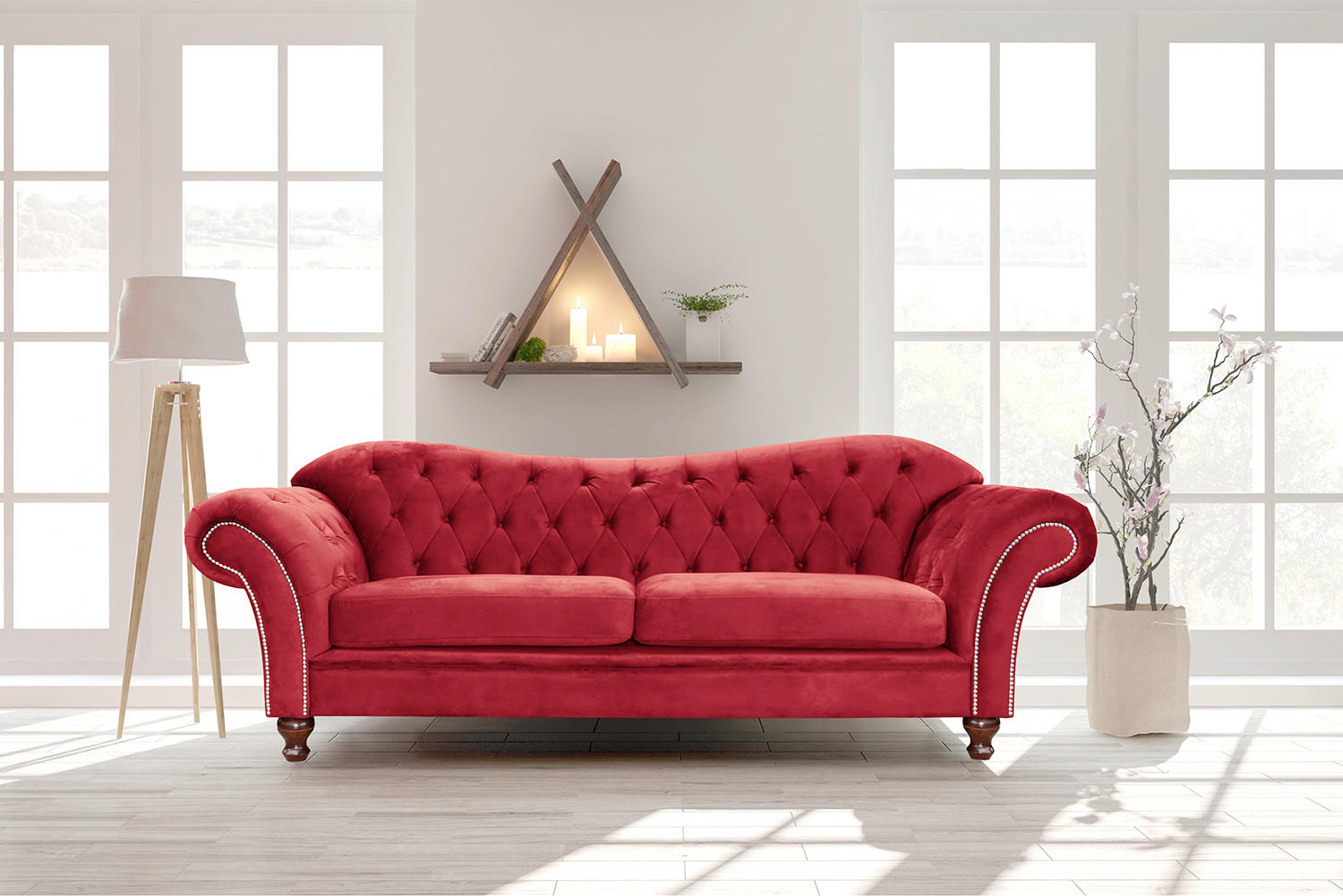 3-SITZER-SOFA SHEFFIELD Mikrofaser Rot  - Rot/Braun, Design, Holz/Textil (230/92/90cm) - P & B