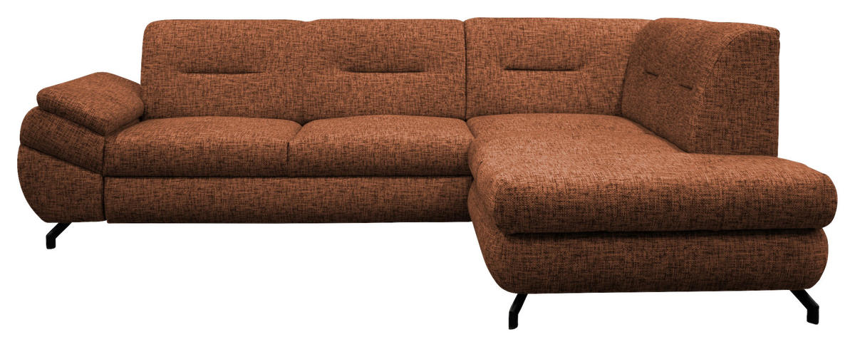 ECKSOFA in Struktur, Plüsch Rostfarben  - Rostfarben/Schwarz, Design, Textil/Metall (274/201cm) - MID.YOU