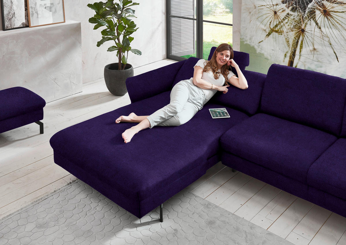 ECKSOFA Beldomo System in Velours Violett  179/306 cm  - Violett/Schwarz, Design, Textil/Metall (179/306cm) - Beldomo System