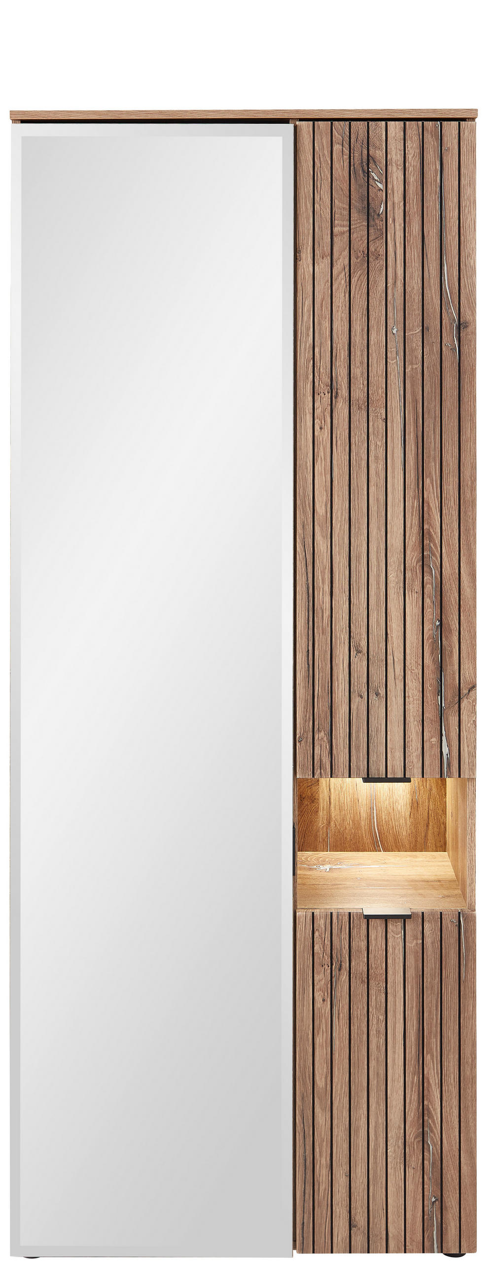 DULAP PENTRU HOL 82/204/38 cm  - culoare lemn stejar/negru, Modern, sticlă/metal (82/204/38cm) - MID.YOU