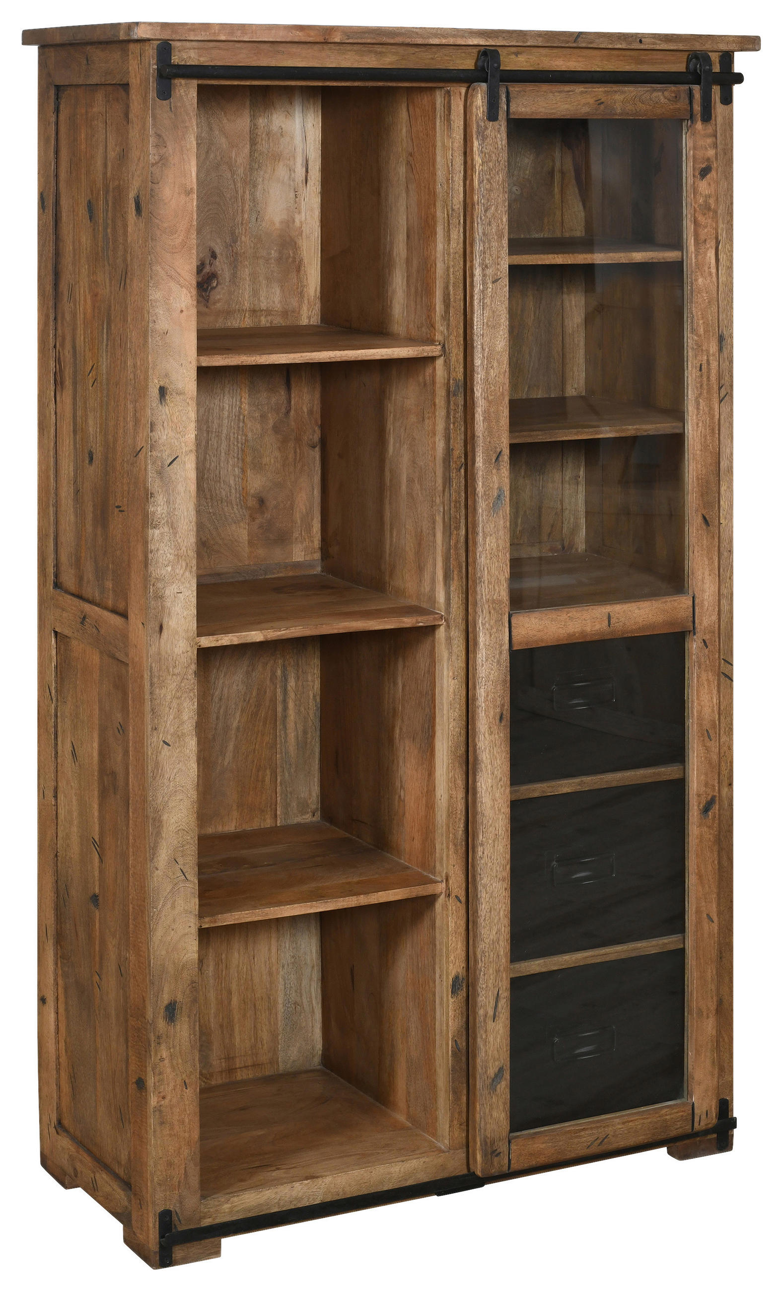 VITRINE in massiv Mangoholz Anthrazit, Naturfarben  - Transparent/Anthrazit, LIFESTYLE, Glas/Holz (100/175/45cm) - MID.YOU