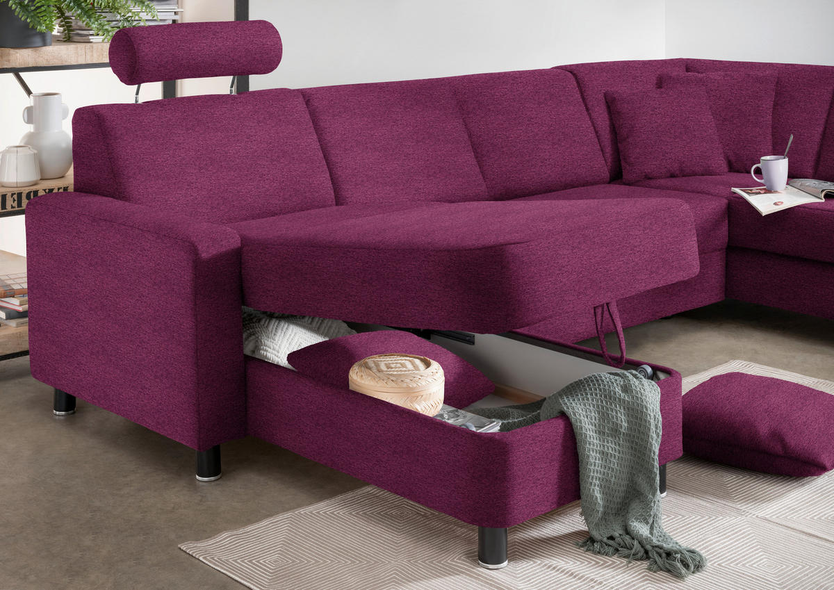 WOHNLANDSCHAFT in Webstoff Lila  - Lila/Schwarz, Design, Holz/Textil (165/296/198cm) - Xora