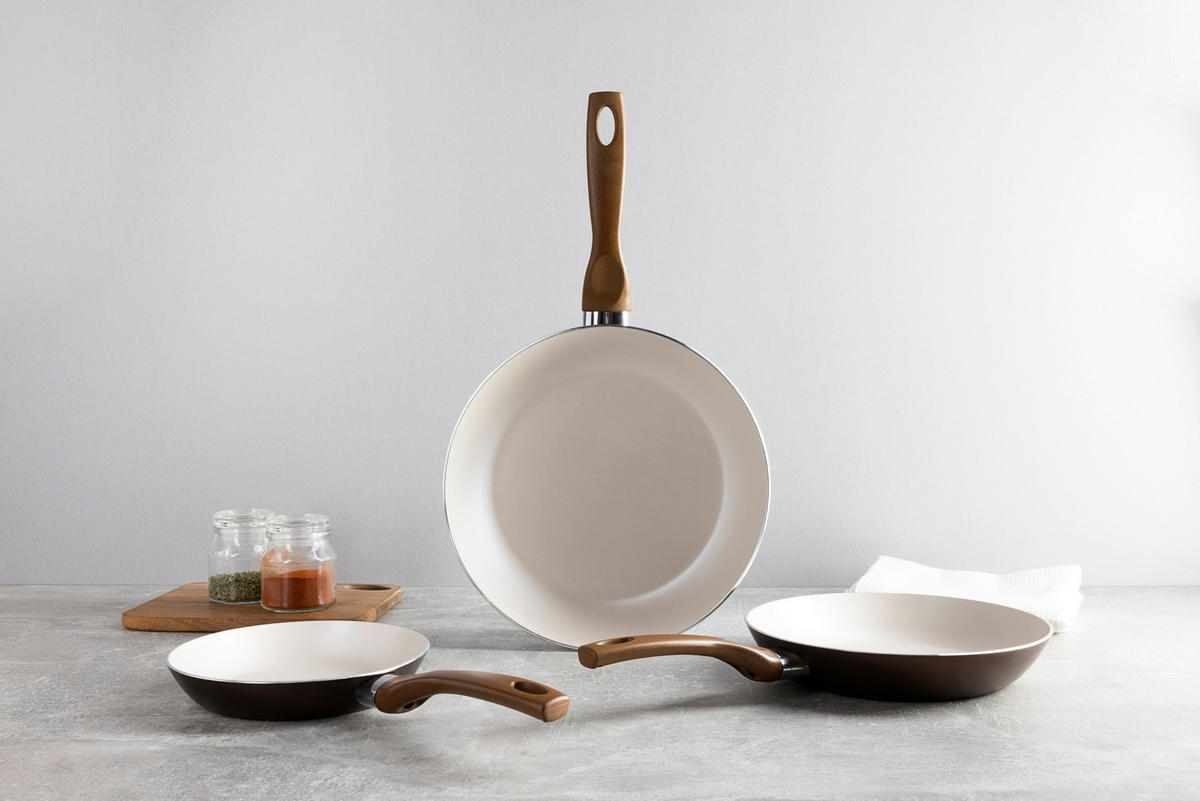 PFANNENSET Aluminium 3-teilig  - Braun/Weiß, Basics, Kunststoff/Metall (47/26/15cm)