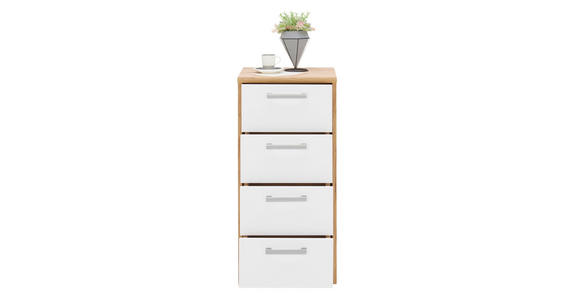 KOMMODE , 38/84/36 cm, 4 Schublade(n)  - Silberfarben/Eiche Wotan, Basics, Holzwerkstoff/Kunststoff (38/84/36cm) - Xora