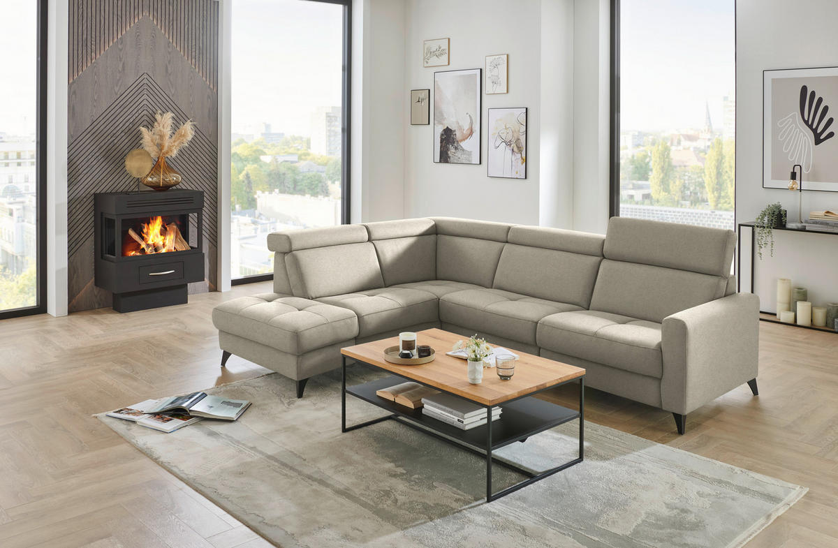 ECKSOFA Flachgewebe Sahara  - Schwarz/Sahara, Konventionell, Textil/Metall (214/276cm) - Beldomo System