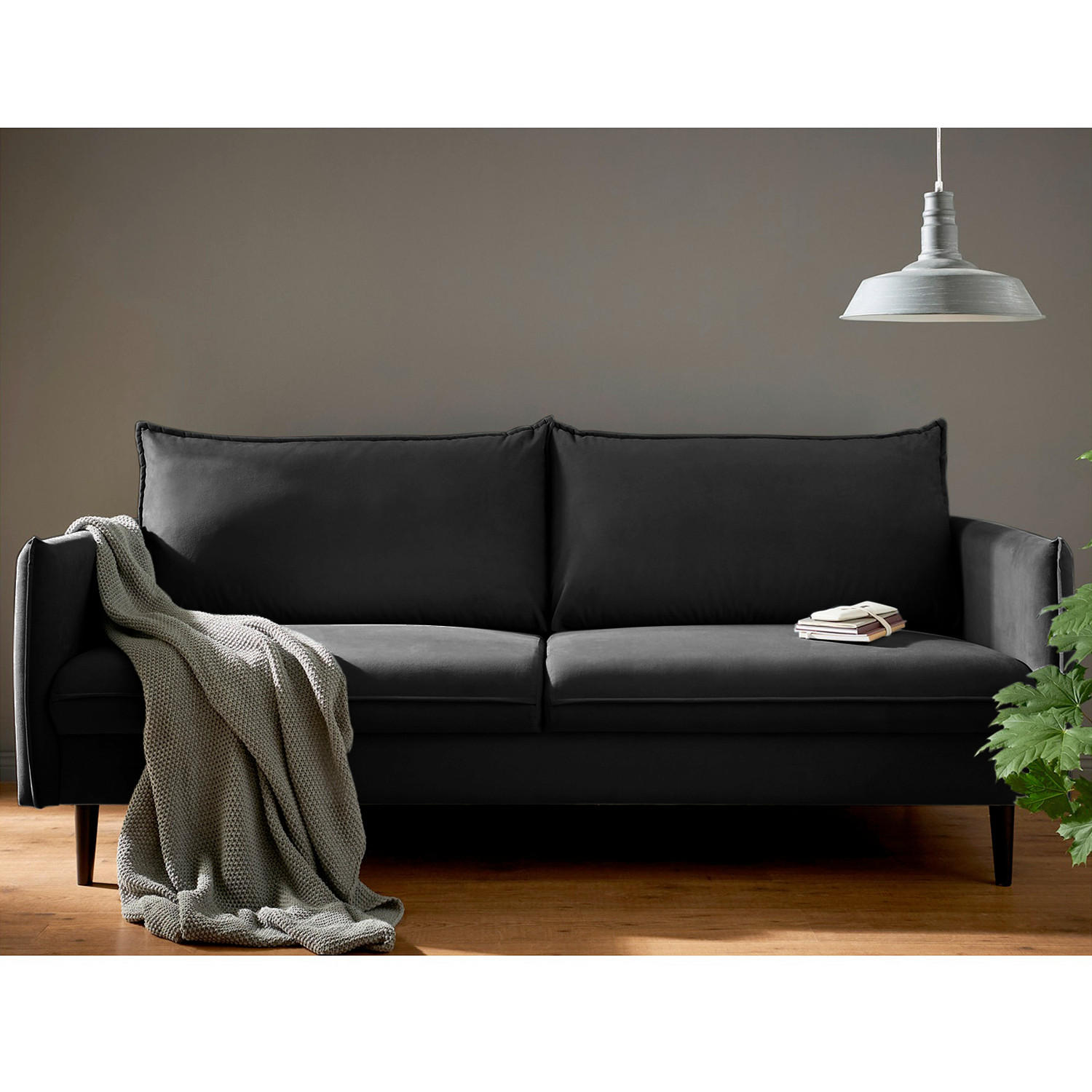 3-SITZER-SOFA JULI Samt Schwarz  - Schwarz, Design, Holz/Textil (203/86/100cm) - P & B