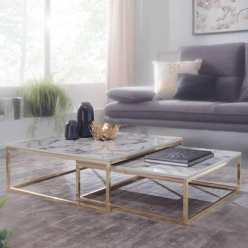 TABLE BASSE in Holzwerkstoff 75/75/27 cm  - blanc/doré, Konventionell, métal/matériau de bois (75/75/27cm) - MID.YOU