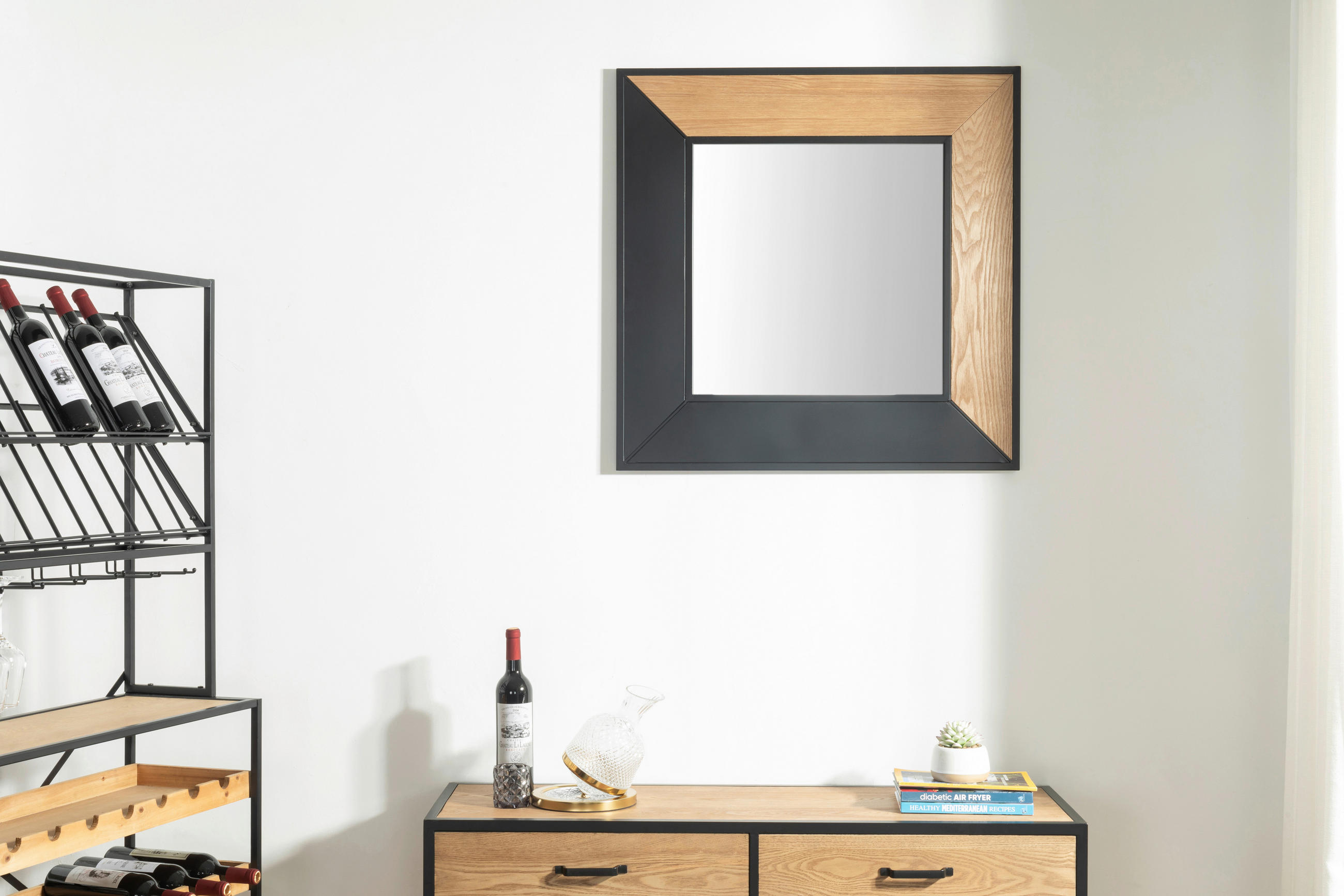 WANDSPIEGEL 80/80/1,6 cm    in quadratisch  - Schwarz/Naturfarben, Design, Glas/Holz (80/80/1,6cm) - MID.YOU
