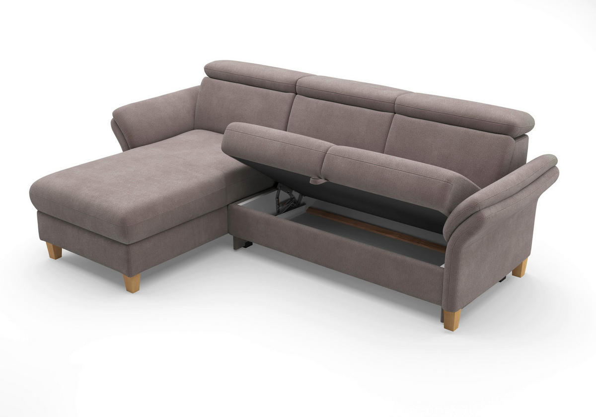 ECKSOFA GLENDALE E Taupe Flachgewebe  - Taupe/Eichefarben, KONVENTIONELL, Holz/Textil (166/253cm) - Sit & More