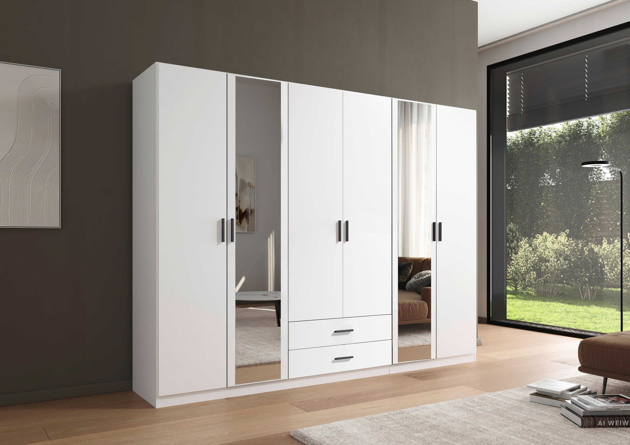 KLEIDERSCHRANK 271/210/54 cm 6-türig Weiß  - Weiß/Grau, KONVENTIONELL, Holzwerkstoff/Kunststoff (271/210/54cm) - Rauch Möbel