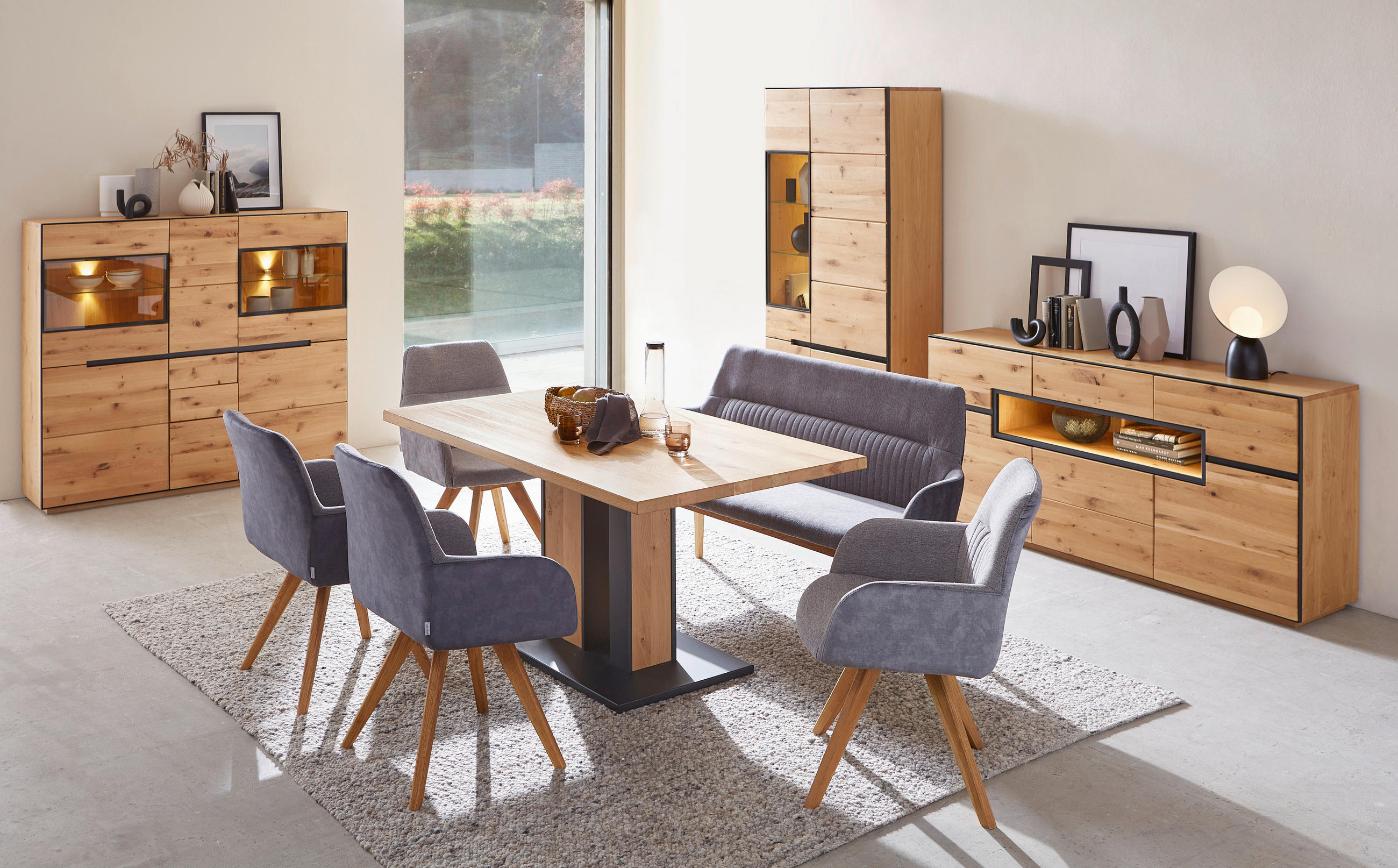 JEDÁLENSKÝ STÔL, divý dub, čierna, farby duba, 160/90/76 cm - čierna/farby duba, Natur, kov/drevo (160/90/76cm) - Linea Natura
