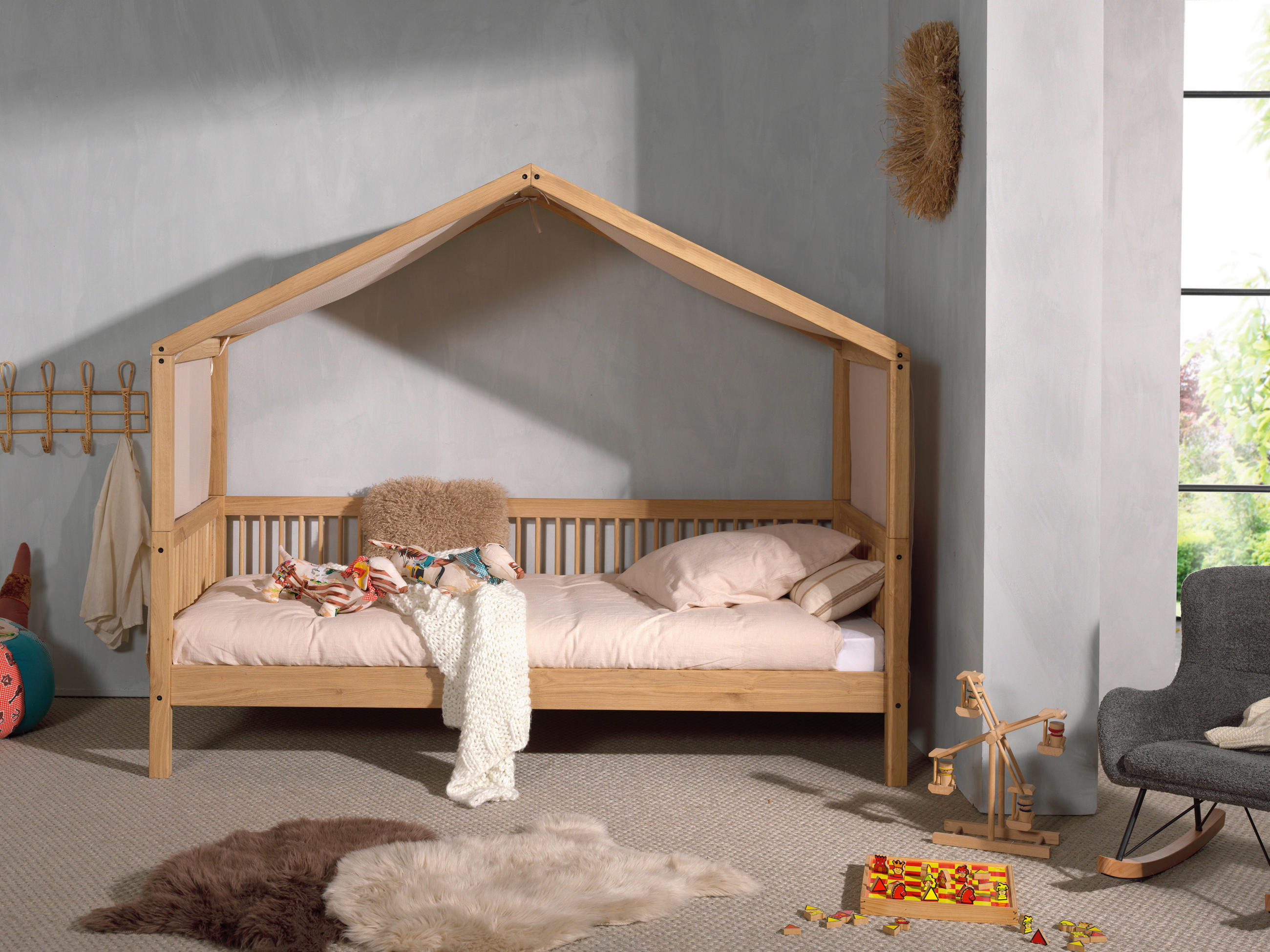 Vipack Hausbett Natur, Eiche 90x200 cm
