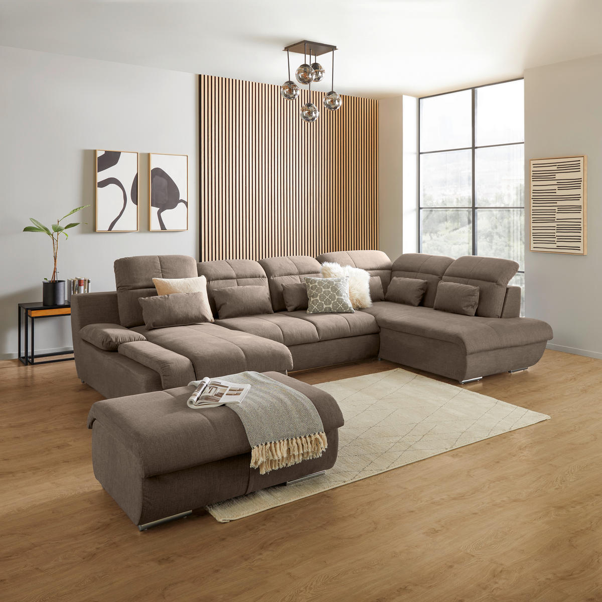 WOHNLANDSCHAFT Beige Mikrofaser  - Chromfarben/Dunkelgrau, MODERN, Textil/Metall (184/345/228cm) - MID.YOU