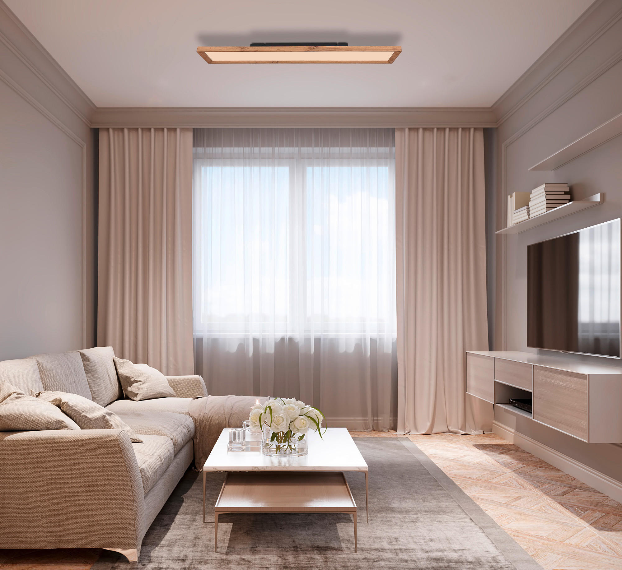 LED-DECKENLEUCHTE 24 W    80/20/8,5 cm  - Weiss/Opal, Natur, Holzwerkstoff/Kunststoff (80/20/8,5cm) - Globo
