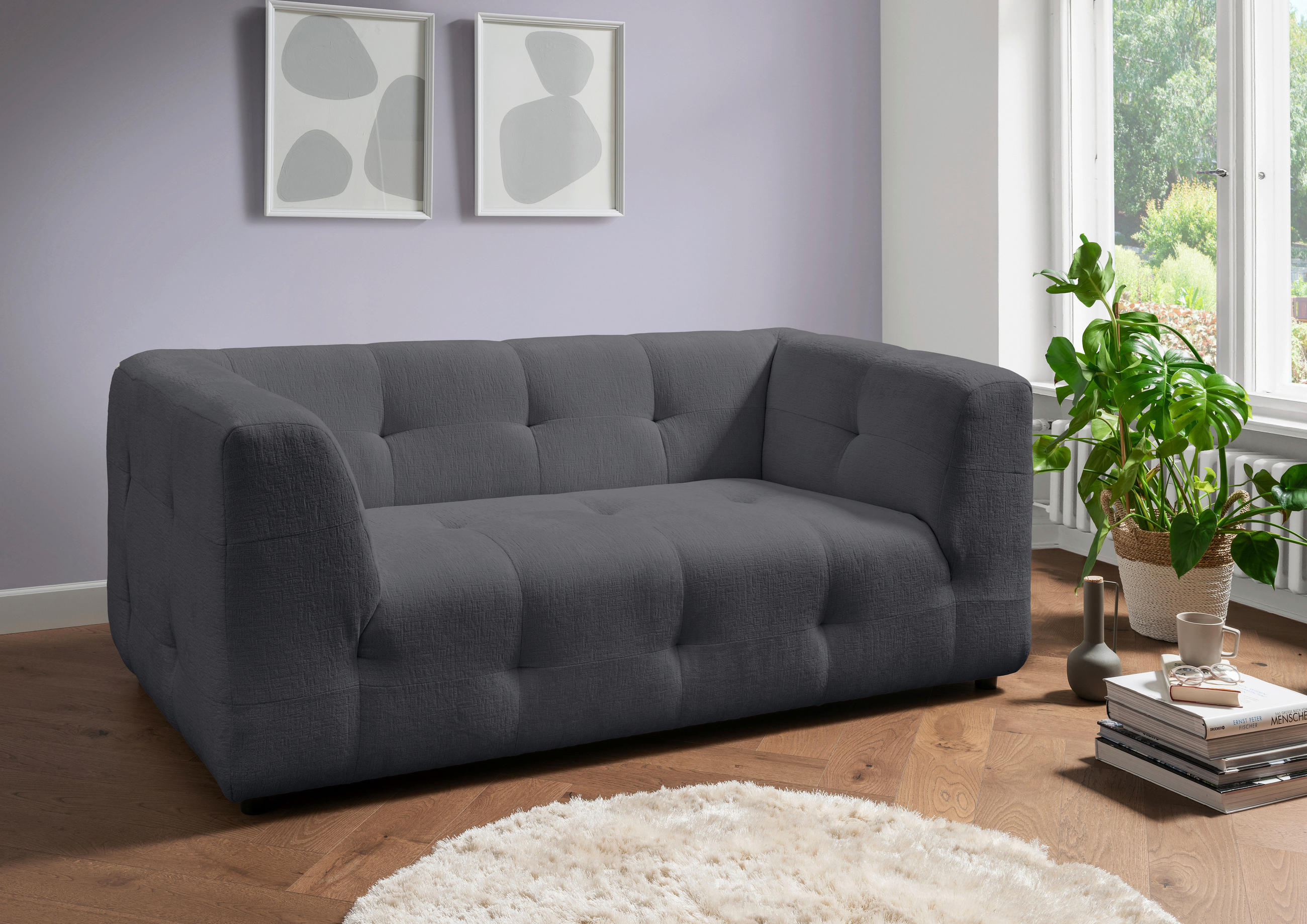 2-SITZER-SOFA in Mikrofaser Anthrazit  - Anthrazit/Schwarz, Design, Kunststoff/Textil (184/72/95cm) - Livetastic