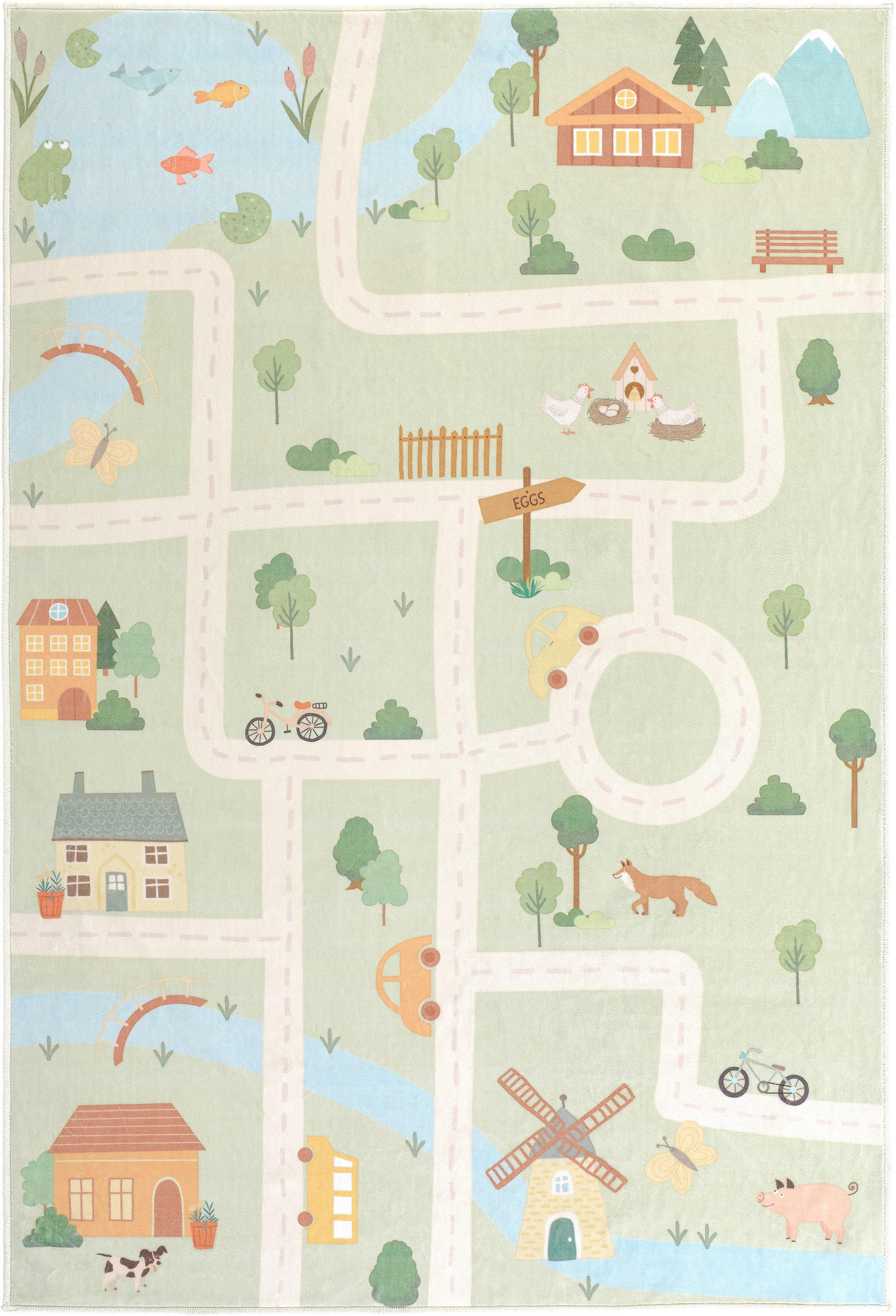 Lindorug Kinderteppich Living Ecovia Pastellblau, Salbeigrün, Aprikose 120x180 cm
