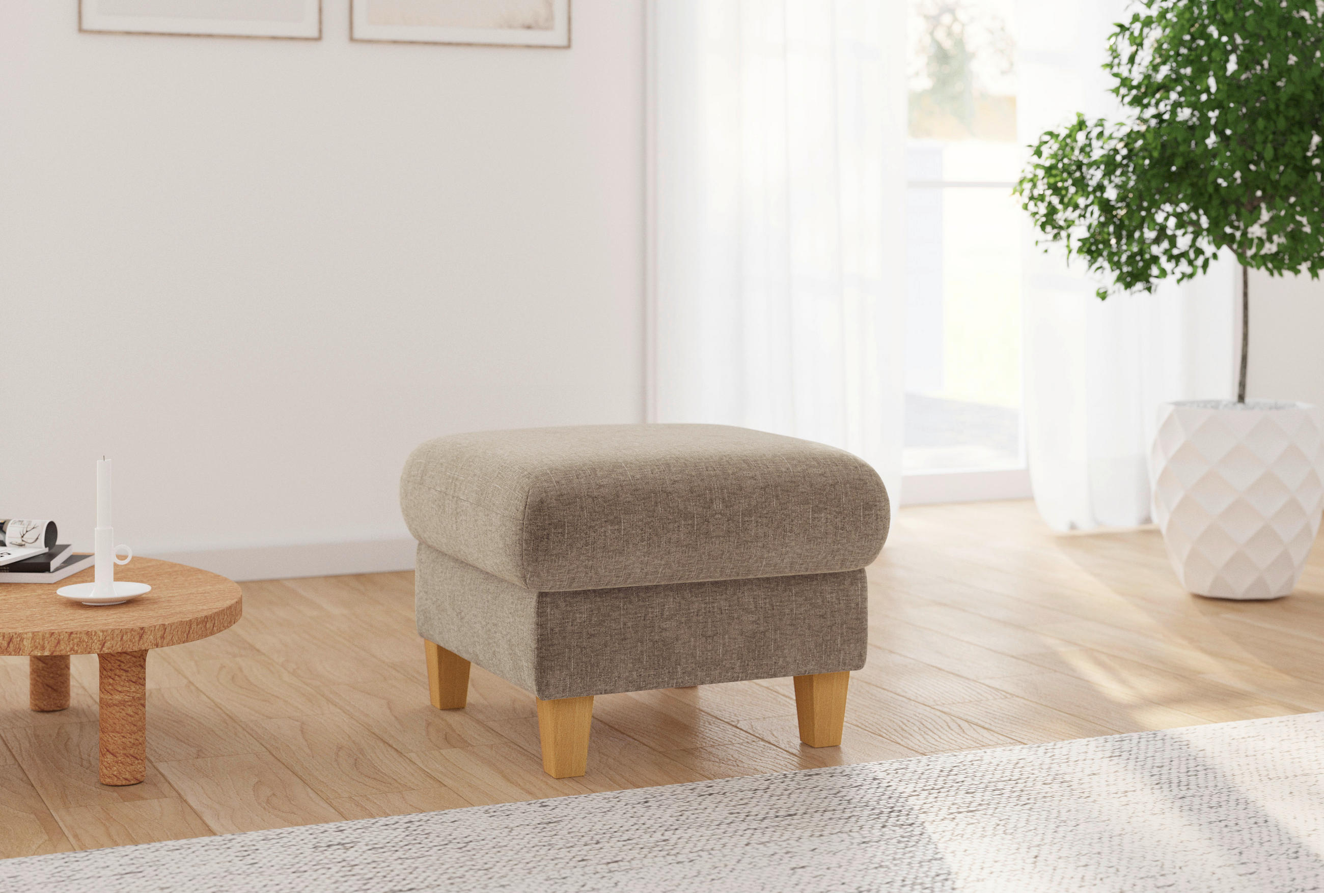 HOCKER Flachgewebe Hellbraun  - Hellbraun/Eichefarben, KONVENTIONELL, Holz/Textil (58/47/58cm) - Sit & More