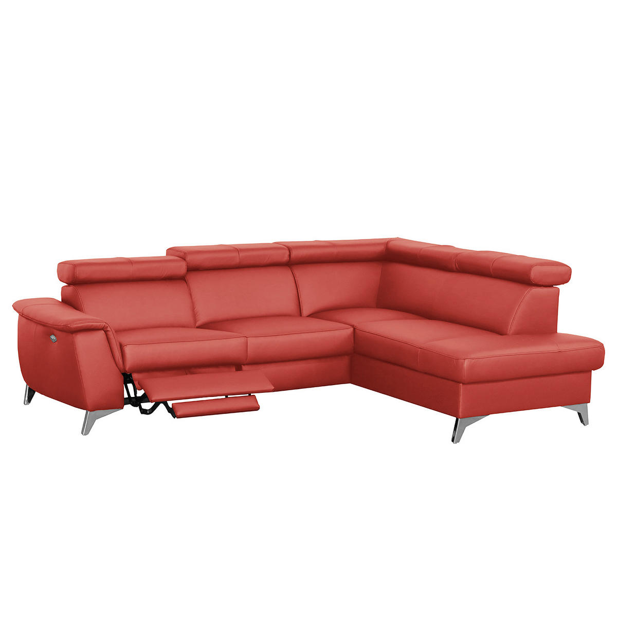 ECKSOFA Rot Echtleder Lederlook  - Chromfarben/Rot, Design, Leder/Textil (257/197cm) - Livetastic