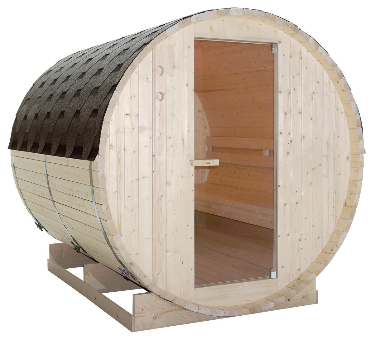 SAUNAFASS für 6 Personen TROMSÖ XL  - Fichtefarben, KONVENTIONELL, Glas/Holz (189/220/191,5cm) - Sanotechnik