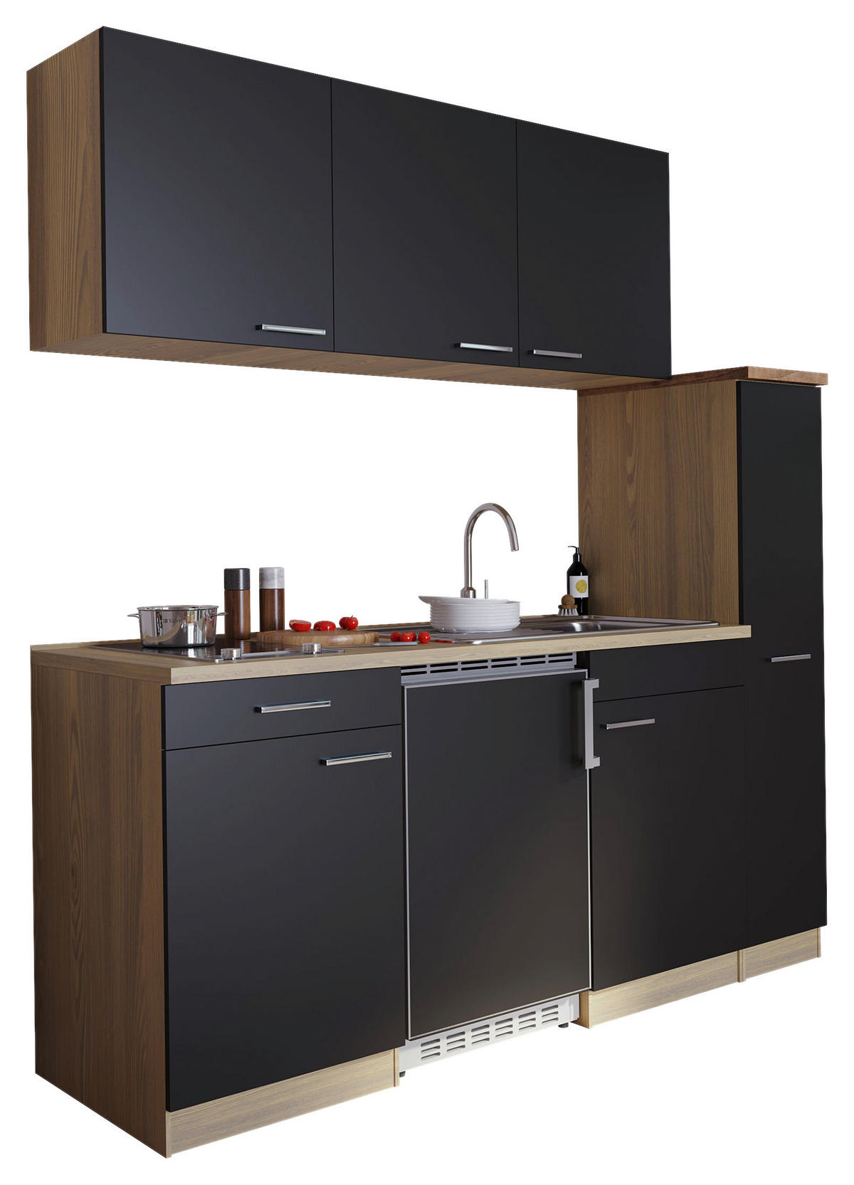 MODULKÖK 180 cm   i svart  - aluminiumfärg/svart, Basics, trämaterial/plast (180cm) - Respekta