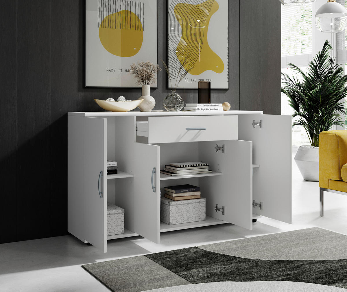 KOMODA  118/70/30 cm  bela  - bela/srebrna, Konvencionalno, pločasti materijal/plastika (118/70/30cm) - Carryhome
