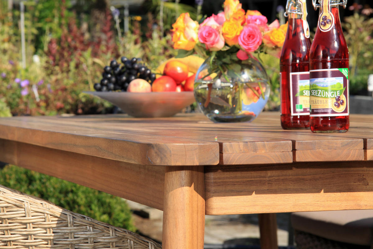 ZAHRADNÍ SESTAVA dřevo, kov, plast, textil - barvy teak/barvy akácie, Basics, kov/dřevo (180/90/76cm) - Gardenson