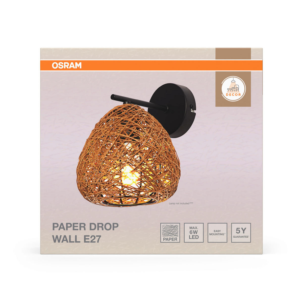 WANDLEUCHTE 16/18.6/21 cm   - Beige, Natur, Papier/Metall (16/18.6/21cm) - Osram