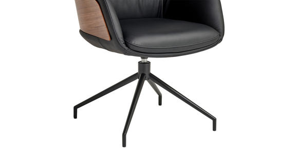 ARMLEHNSTUHL  Lederauswahl, Wippfunktion, Sitzfläche 360° drehbar, automatische Rückholfunktion  Echtleder  Schwarz, Walnussfarben  - Walnussfarben/Schwarz, Design, Leder/Holz (62/92/66cm) - Dieter Knoll