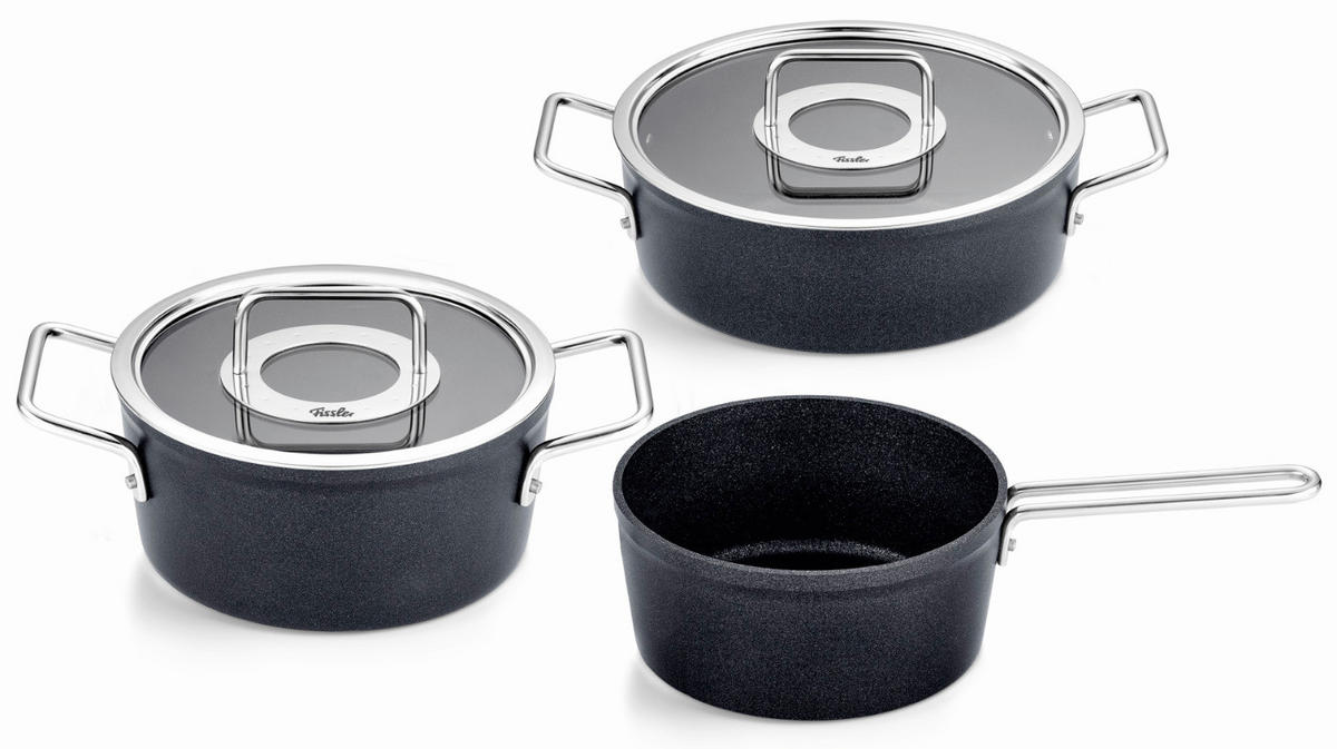 SADA HRNCOV, 3-dielne - čierna, Basics, kov/sklo - Fissler