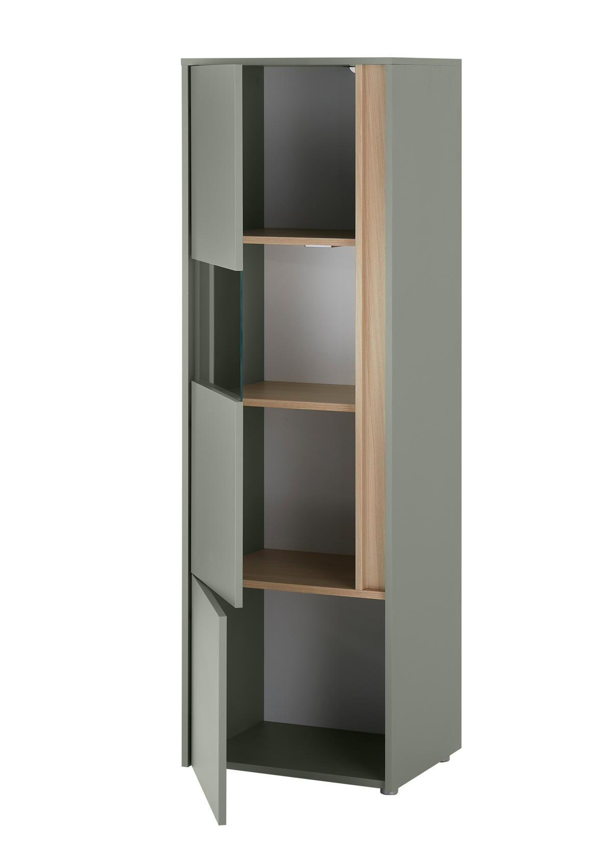 VITRINE  in Grün, Eichefarben  - Eichefarben/Schwarz, Design, Holzwerkstoff/Kunststoff (50/157/40cm) - Modante