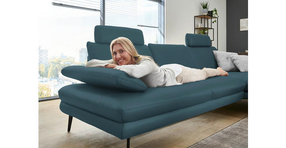 ECKSOFA in Echtleder Blau 310/180 cm - Blau/Schwarz, Design, Leder/Metall (310/180cm) - Dieter Knoll