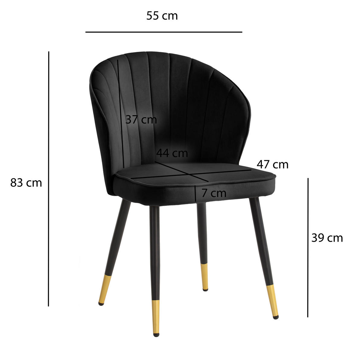 STUHL-SET Samt Schwarz  - Goldfarben/Schwarz, Design, Textil/Metall (55/83/53cm) - MID.YOU